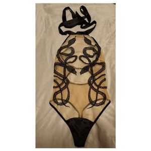 Thistle and Spire Black and Tan Embroidered Snake Bodysuit